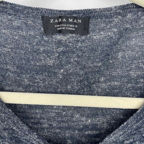 Zara Man Blue Knit Henley Top Small Long Sleeves - Picture 4 of 7